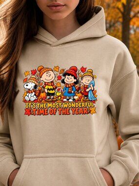 Peanuts Fall HOODIE Graphic Sweatshirt Autumn Most Wonderful Time Of Year Gift
